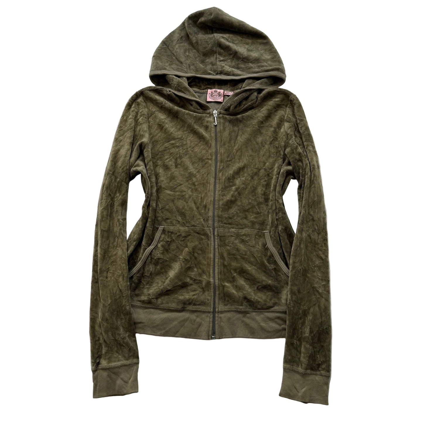 Juicy Couture Women's Olive Velour Zip-Up Hoodie Loungwear Pockets Y2k Size XL