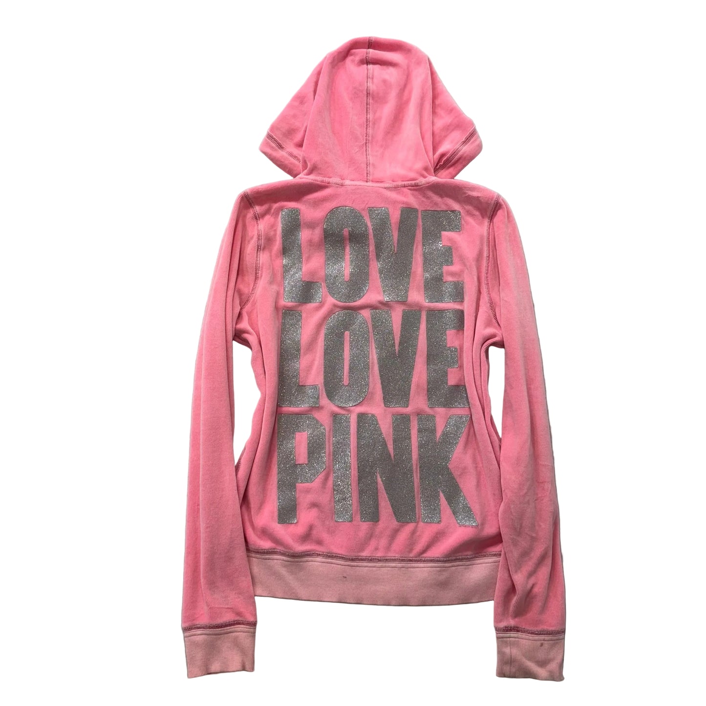 PINK Victoria's Secret Women's Pink Velour Zip-Up Hoodie Long Sleeves Size L
