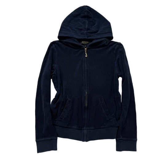 Vintage Juicy Couture navy terry cloth full zip hoodie with J zip rhinestone design size L