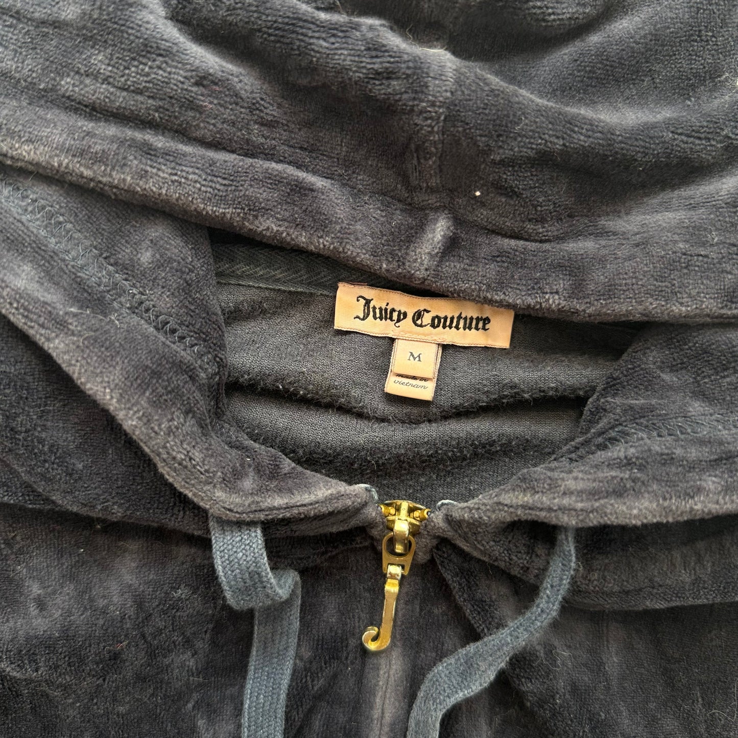 Juicy Couture Womens Dark Navy Velour Zip-Up Hoodie Drawstring Pocket Y2k Size M