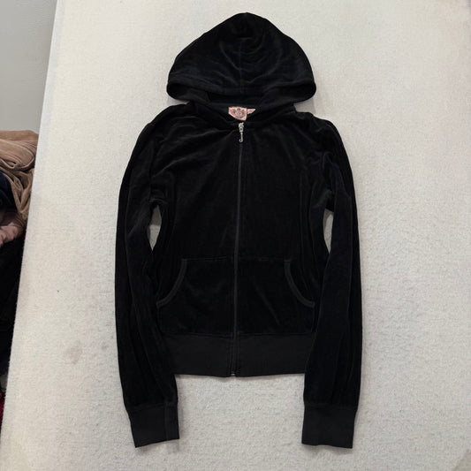 Vintage Juicy Couture Women Black Velour Tracksuit Sets Hoodie & Pant Y2k Size S