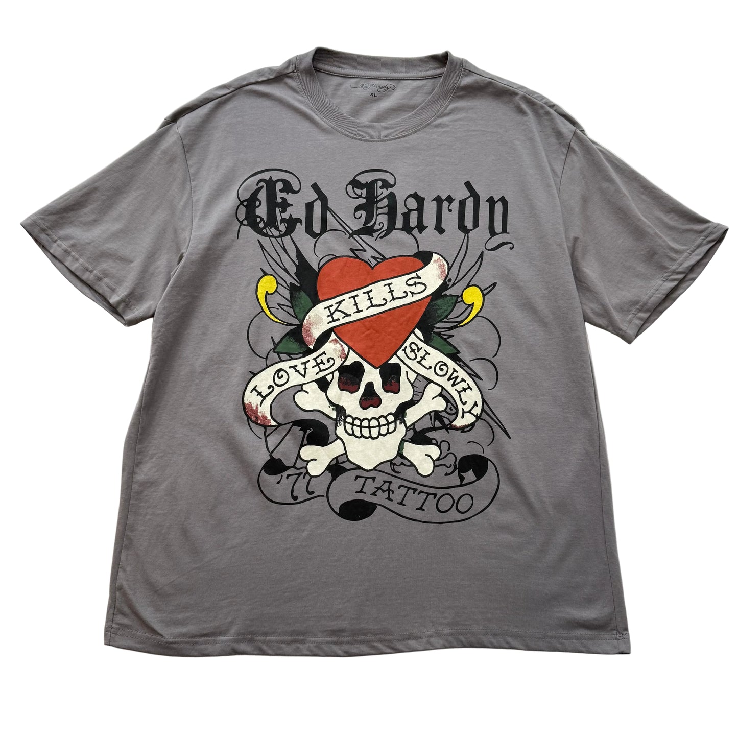 ED HARDY “LKS Skull” GREY GRAPHIC TEE