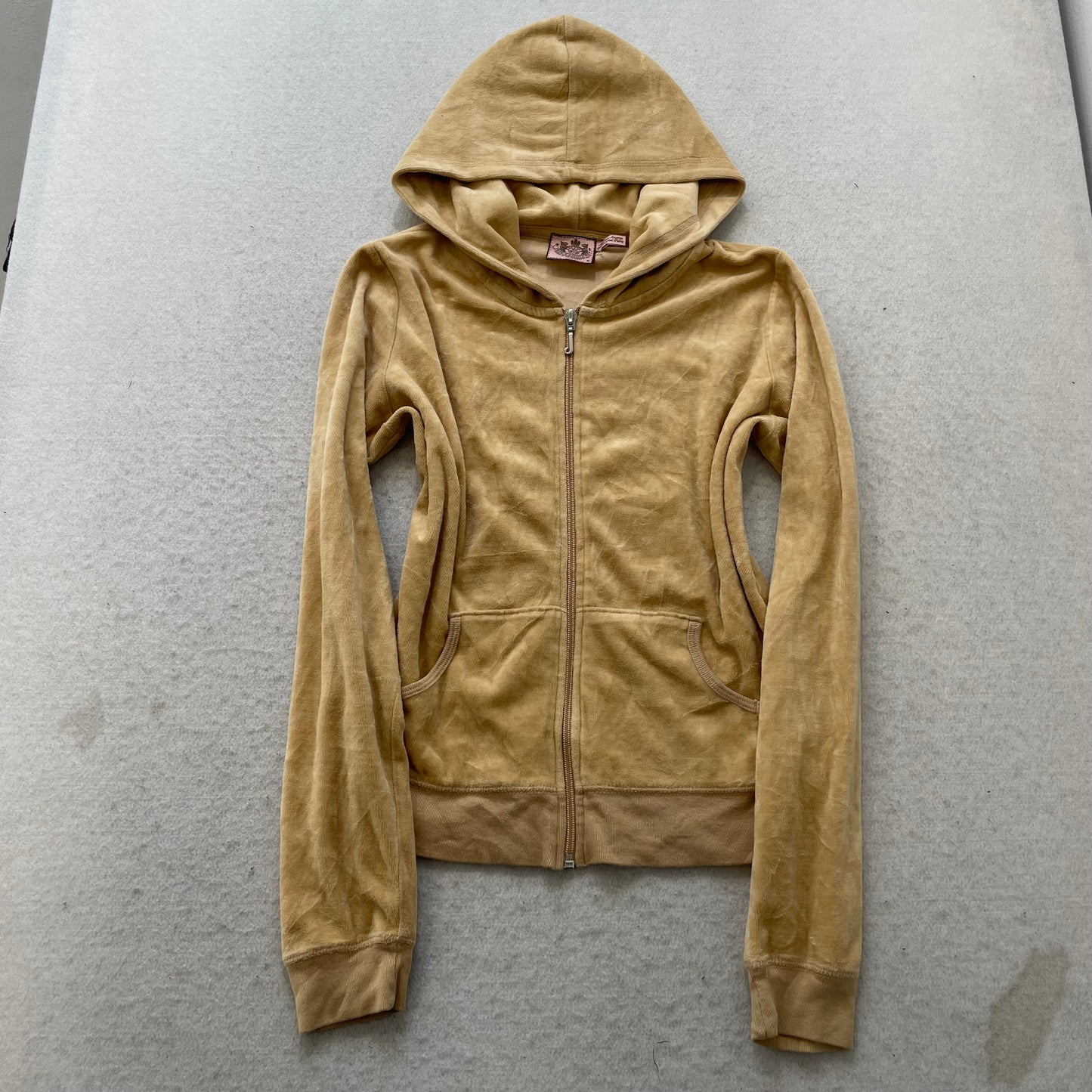 Juicy Couture Scottie Dogs Women's Camel Velour Zip-Up Hoodie Rhinestones Size M