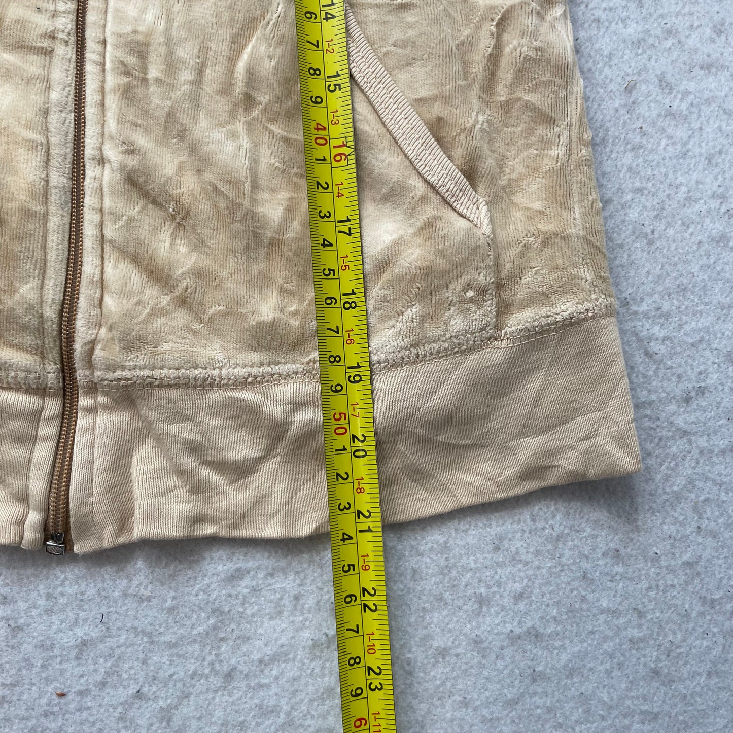 90's Vintage Juicy Couture Women's Tan Velour Full Zip Hoodie Pockets Y2k Size M
