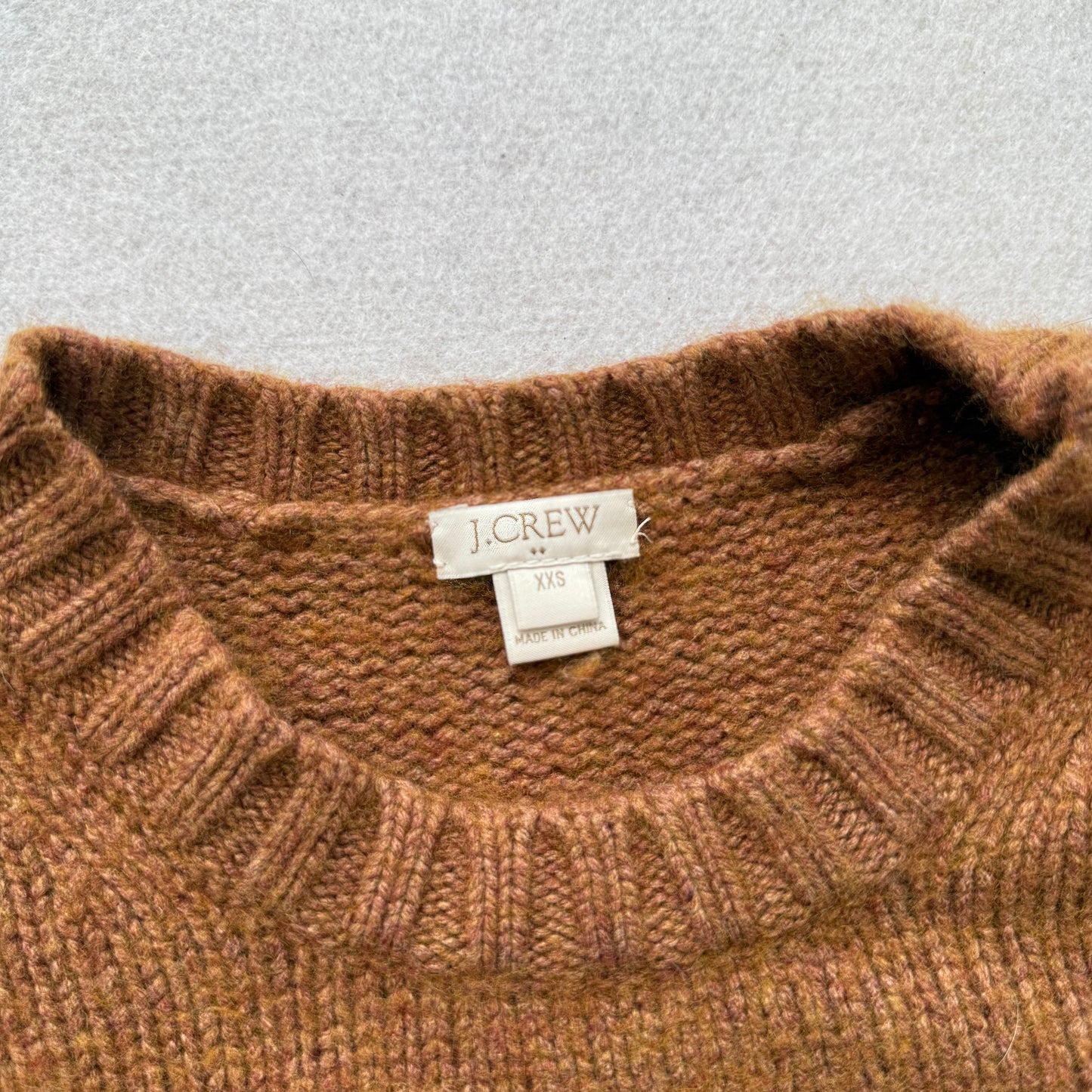 J.Crew Marnie Heather Camel Sweater Crew Neck Pull-Over Ribbed Hem Size XXS