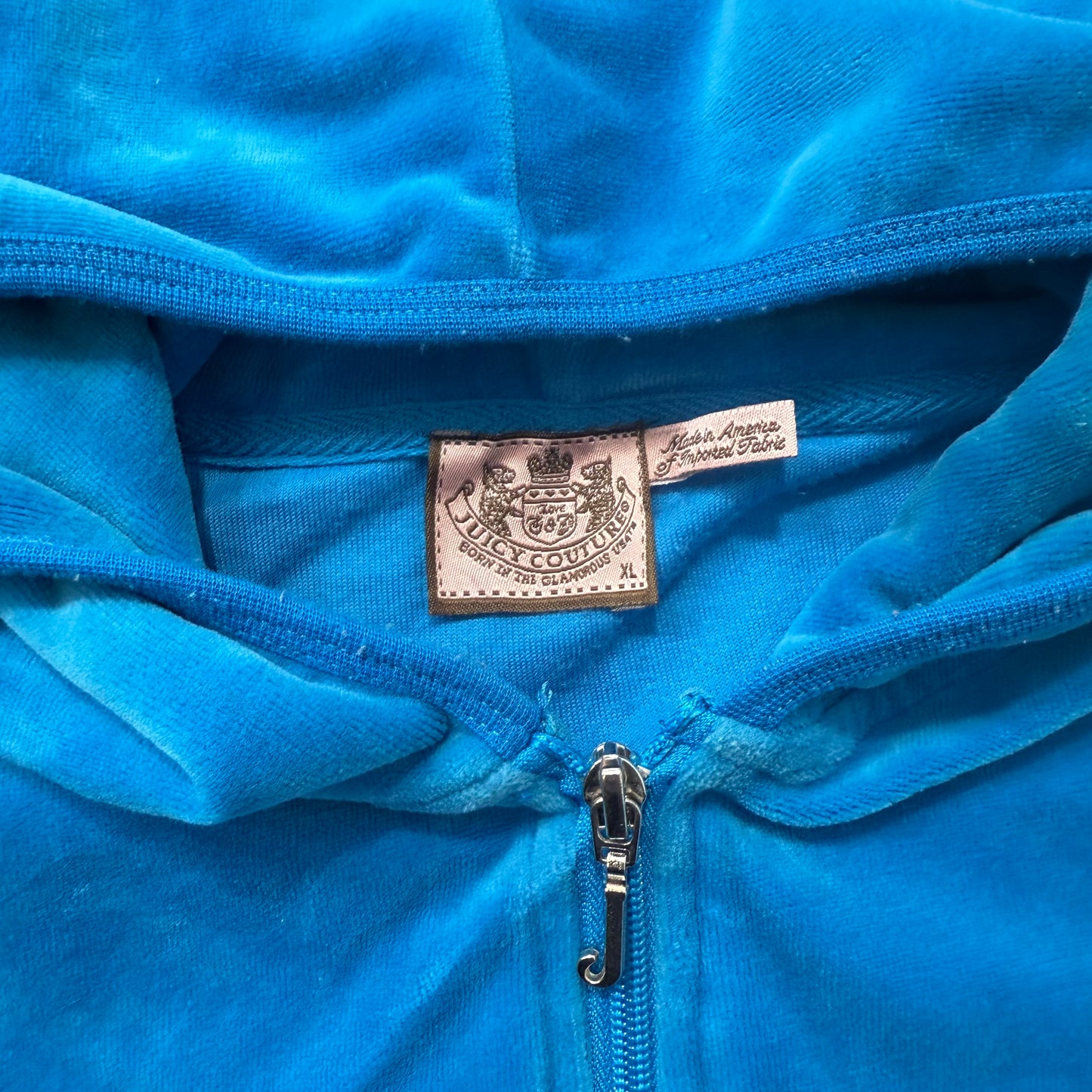 Juicy Couture Womens Cobalt Blue Velour Zip-Up Hoodie Loungewear Pockets Size XL