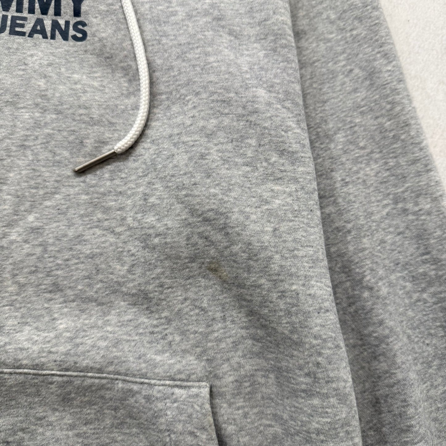 Tommy Jeans Men's Gray Cotton Blend Pullover Hoodie Kangaroo Pocket Logo Size L