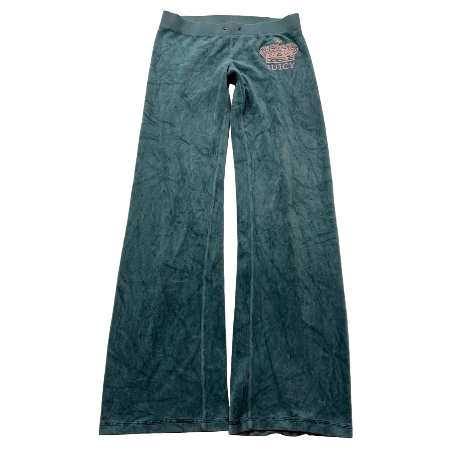Juicy Couture Women's Winter Teal Velour Flared Track Pant Crown Logo Y2K Size P