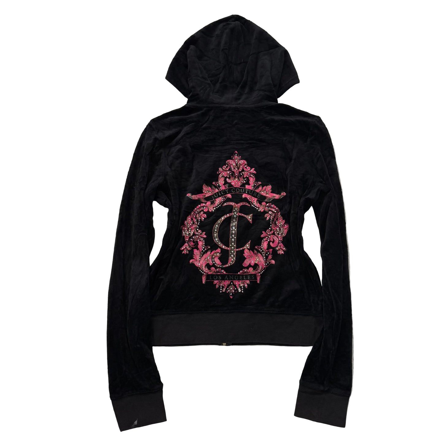 Juicy Couture Los Angeles Women's Black Velour Zip-Up Hoodie Crest logo Size L