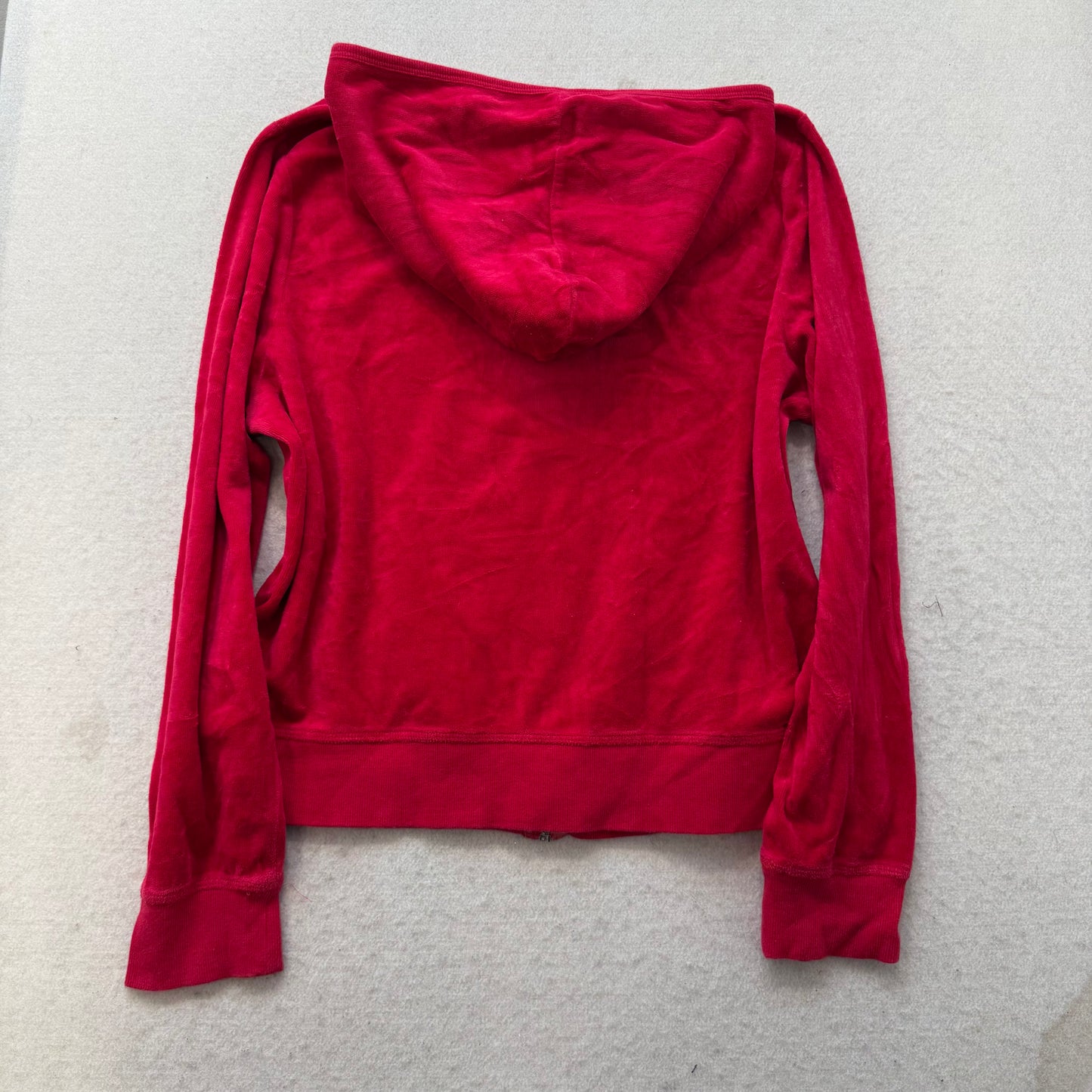 Juicy Couture Women Red Velour Tracksuit Set Zip-Up Hoodie & Flared Pant Size XL