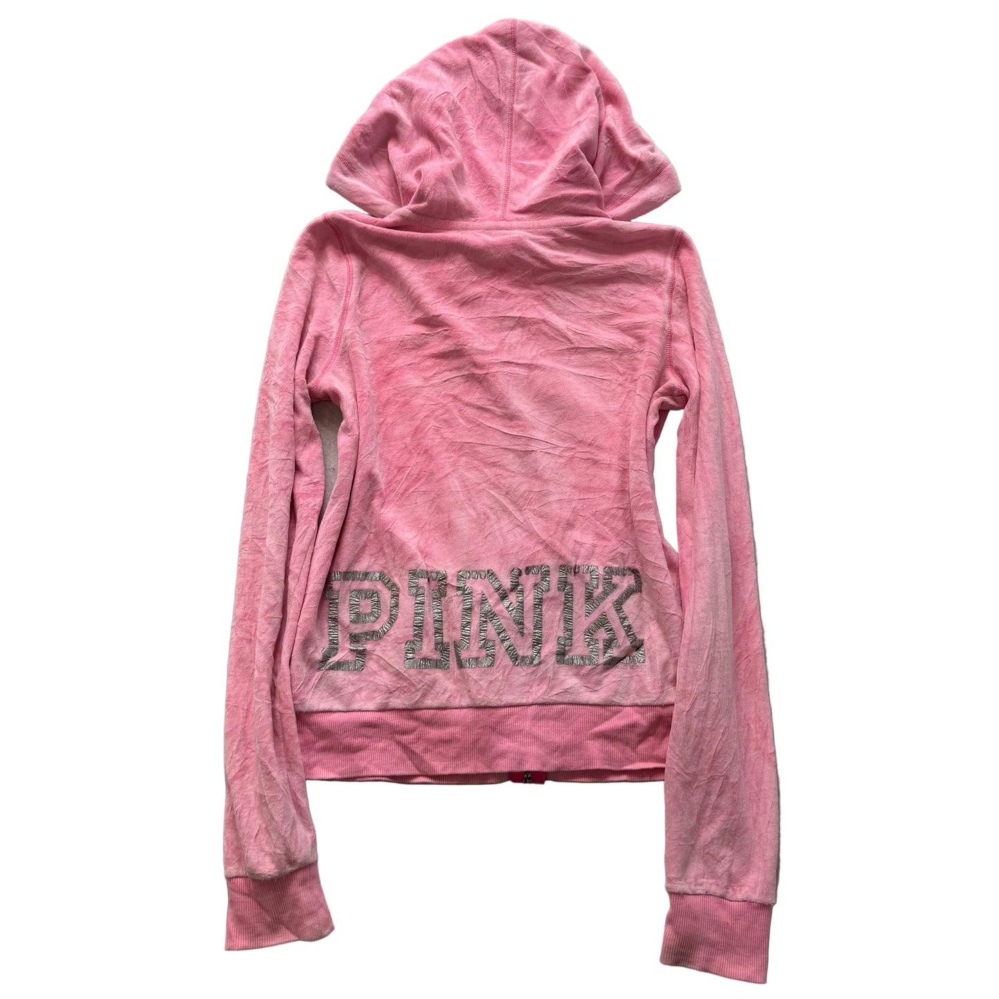 Victoria's Secret PINK Women's Pink Velour Zip-Up Hoodie Back Graphic Size S