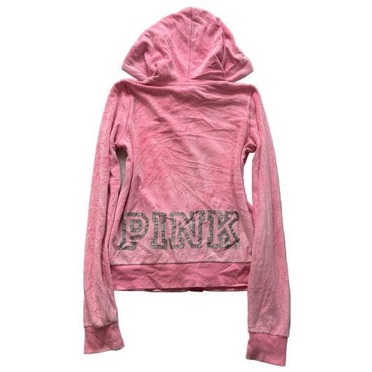 Victoria's Secret PINK Women's Pink Velour Zip-Up Hoodie Back Graphic Size S