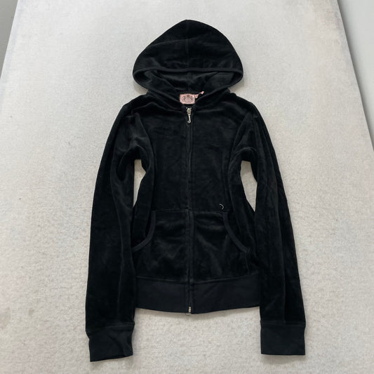 Juicy Couture Women's Black Velour Tracksuit Set Hoodie & Flared Pant Size M