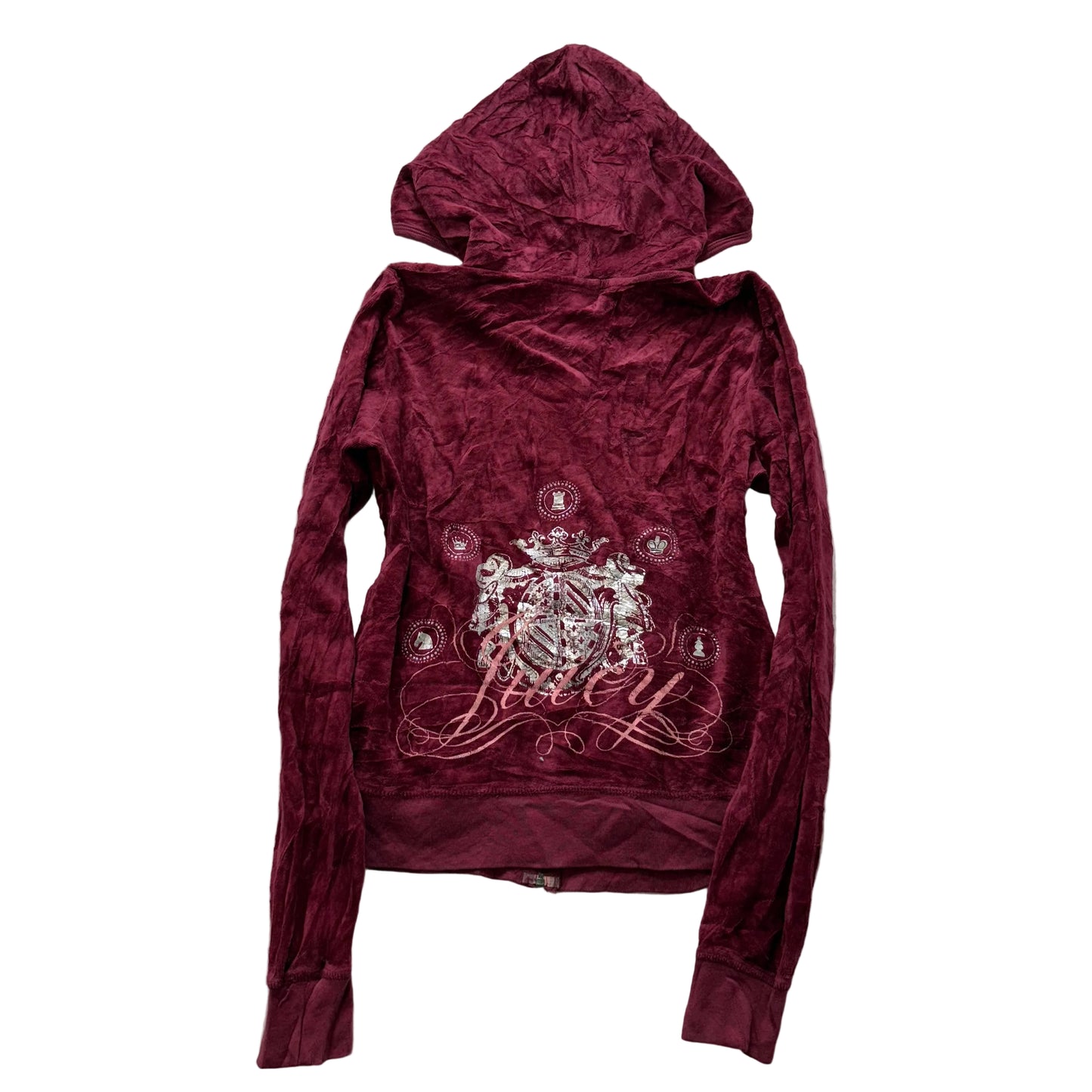 Vintage Juicy Couture Women's Burgundy Velour Zip Up Hoodie Graphic Logo Size L