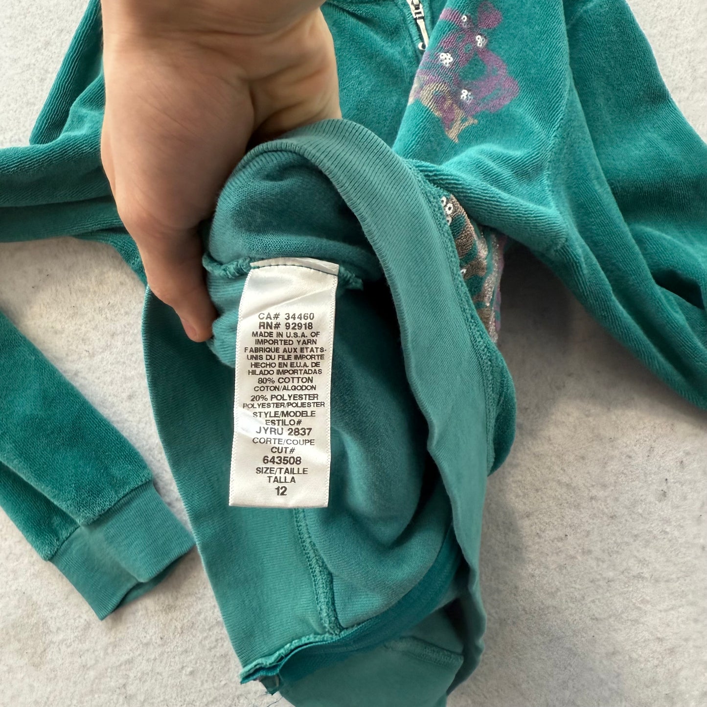 Juicy Couture Women's Blue-Green Terry cloth Tracksuit Set Hoodie & Pant Size 12