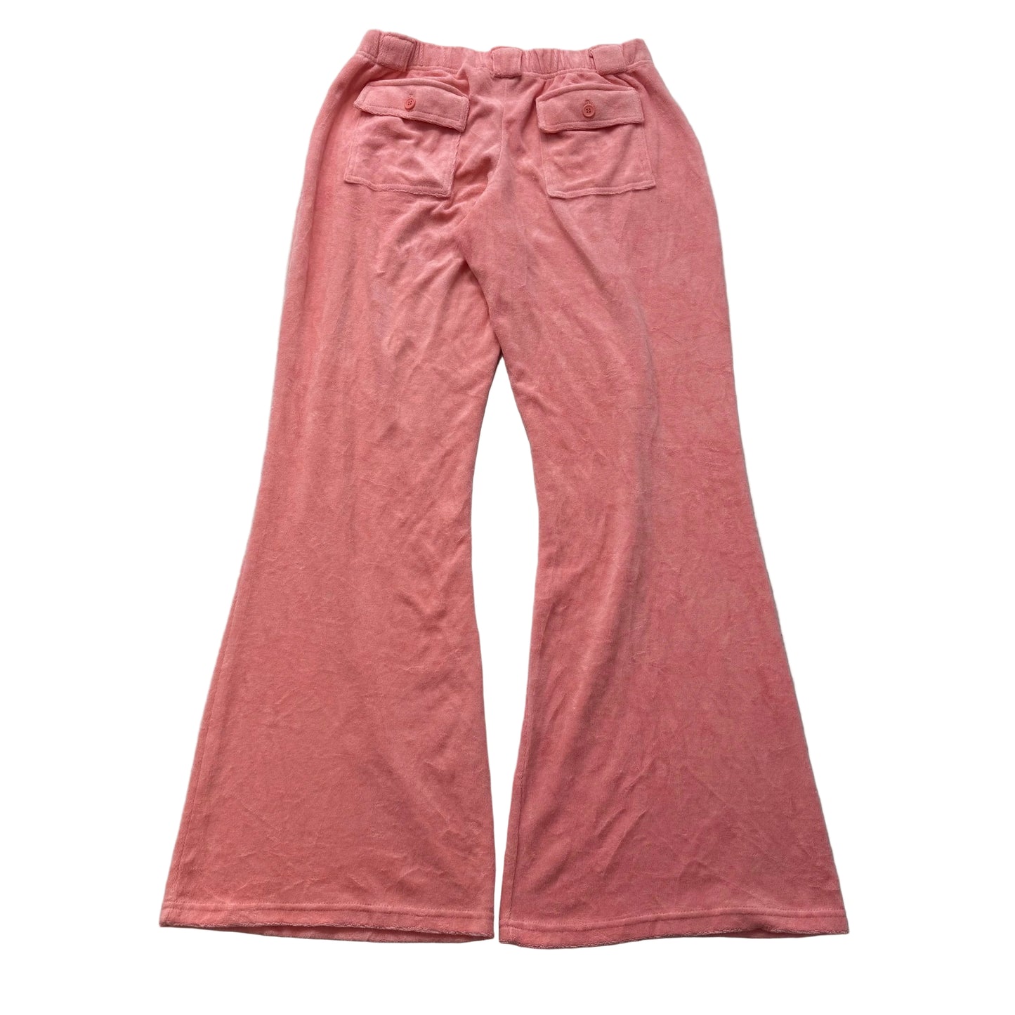Juicy Couture Women's Pink Terry Cloth Flared Track Pants Snap Pockets Size 28