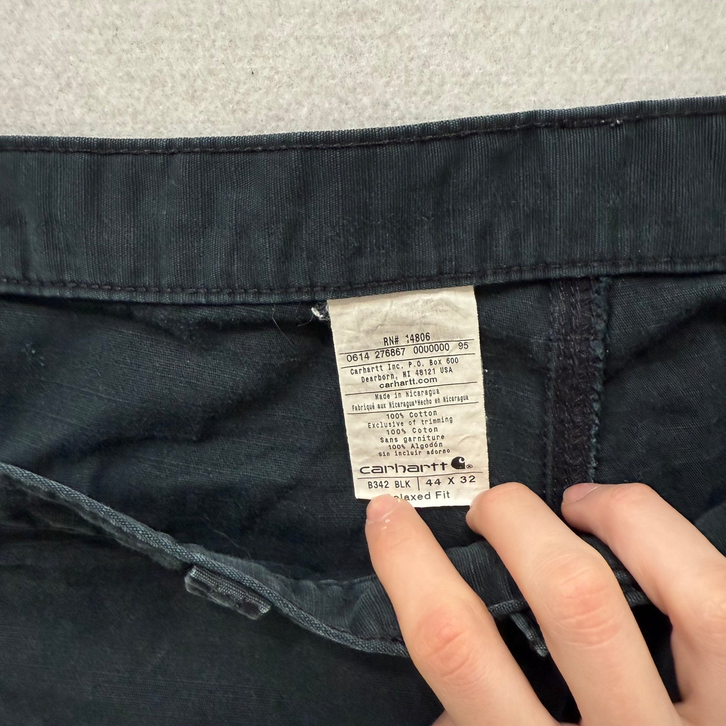 Carhartt B342 Black Duck Canvas Cargo Work Pants Straight Leg Utility Pocket Size 44x32