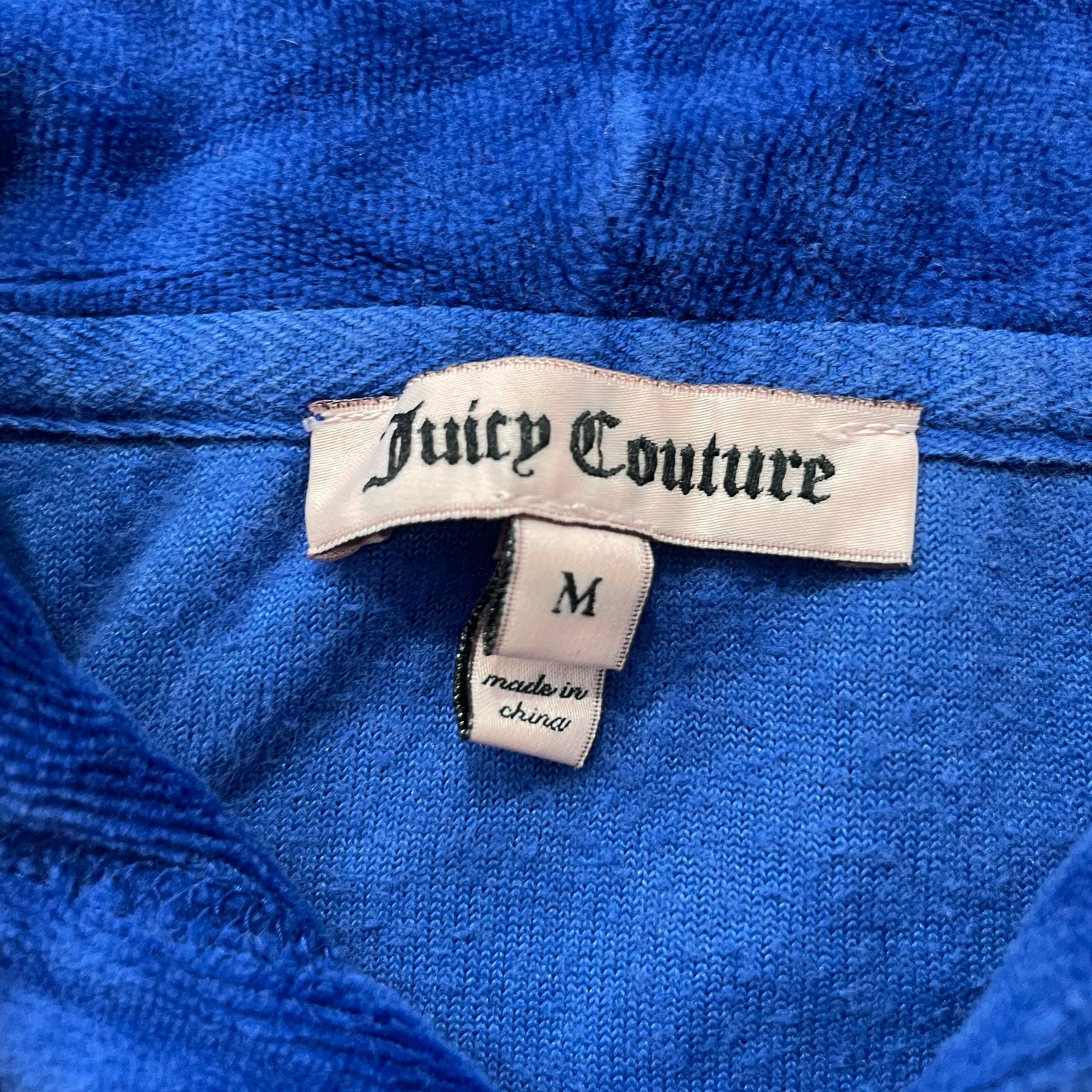 Juicy Couture Women's Cobalt Blue Velour Hoodie Crest Logo Graphic Pocket Size M