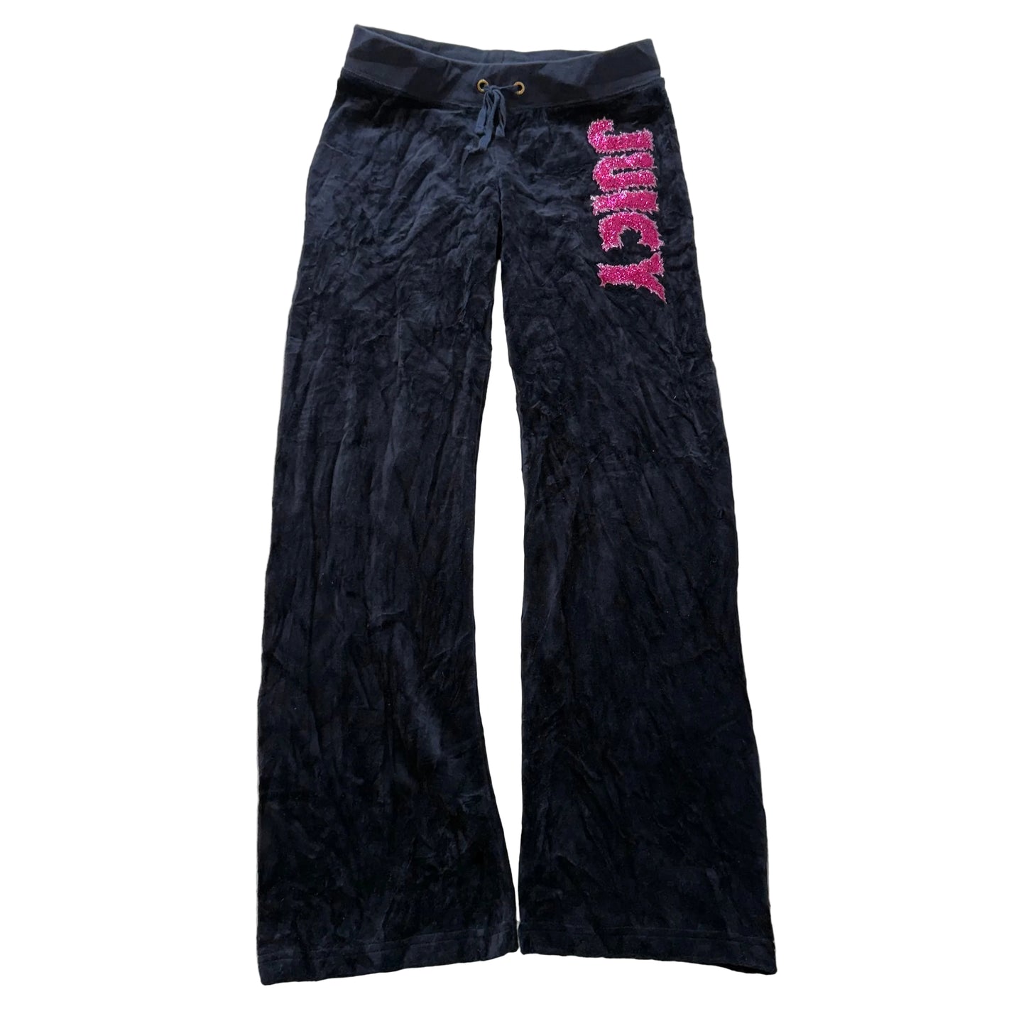Juicy Couture Women's Midnight Black Flared Track Pant Glitter Logo Y2K Size 4/5