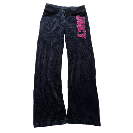 Juicy Couture Women's Midnight Black Flared Track Pant Glitter Logo Y2K Size 4/5