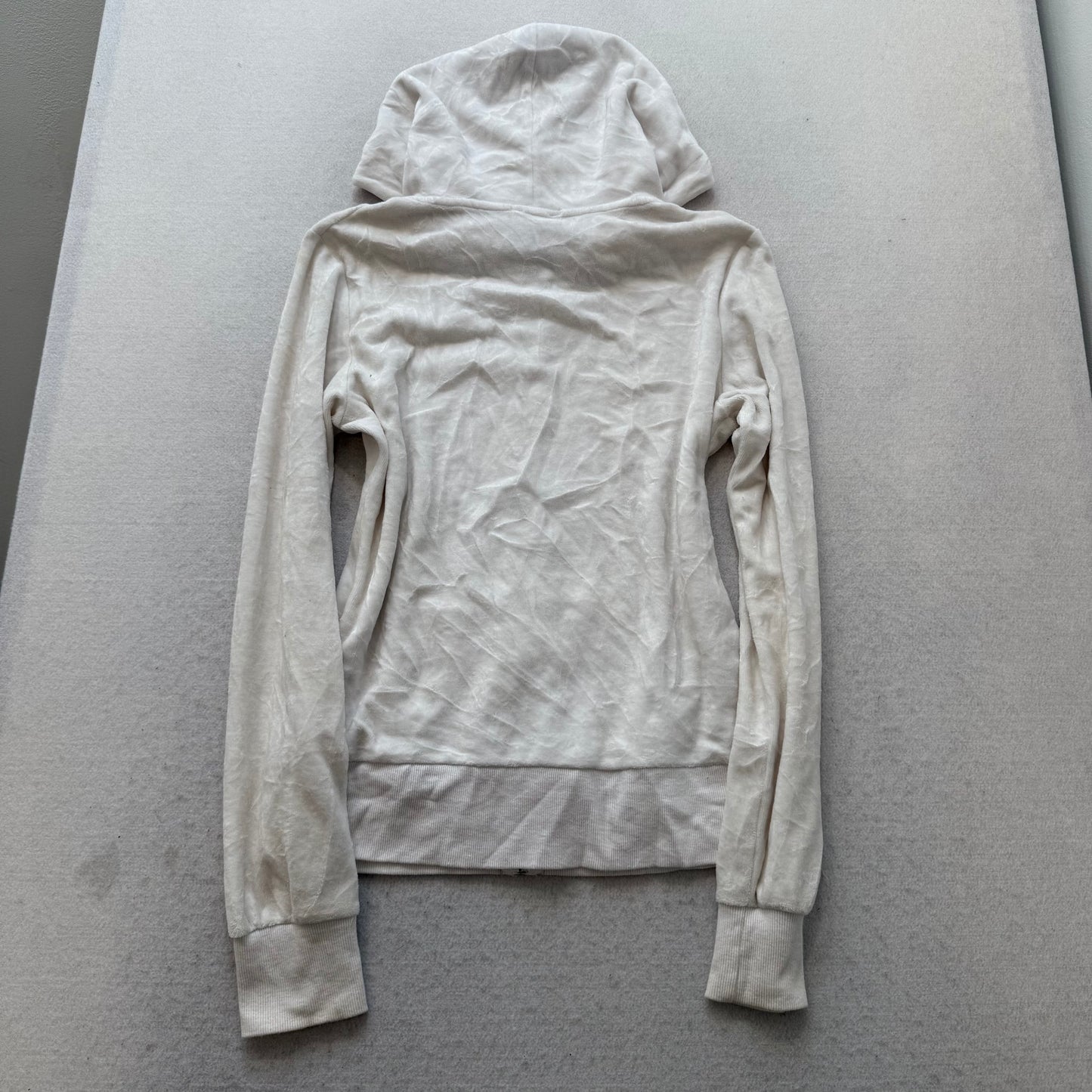 Vintage Juicy Couture Women's White Velour Full Zip Hoodie Loungewear Y2K Size S