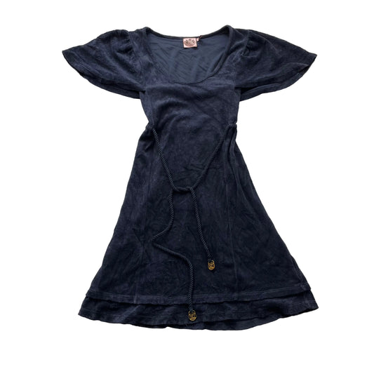 Juicy Couture Women Navy Terry Cloth Midi Dress Tie Waist Flutter Sleeves Size M