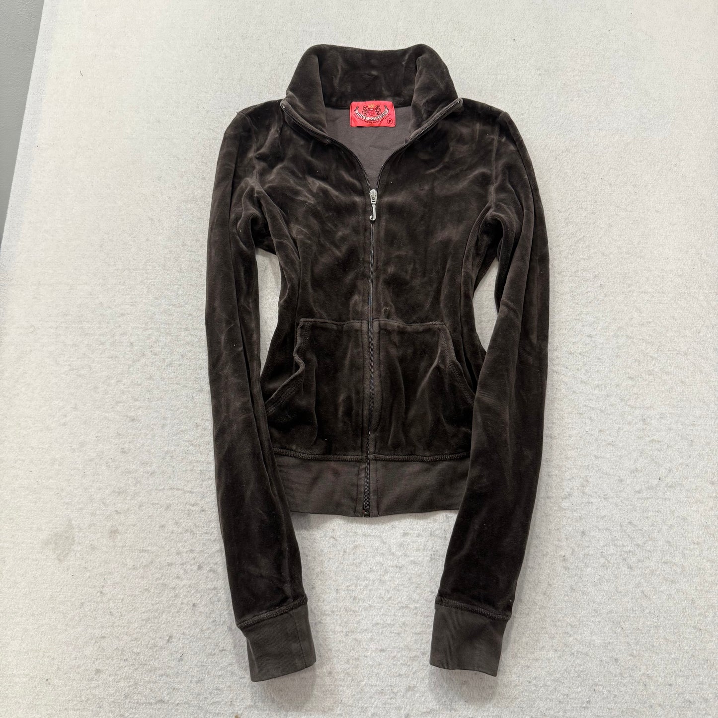 2003 Vtg Juicy Couture Women's Charcoal Brown Velour Zip-Up Track Jacket Size P