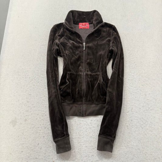 2003 Vtg Juicy Couture Women's Charcoal Brown Velour Zip-Up Track Jacket Size P