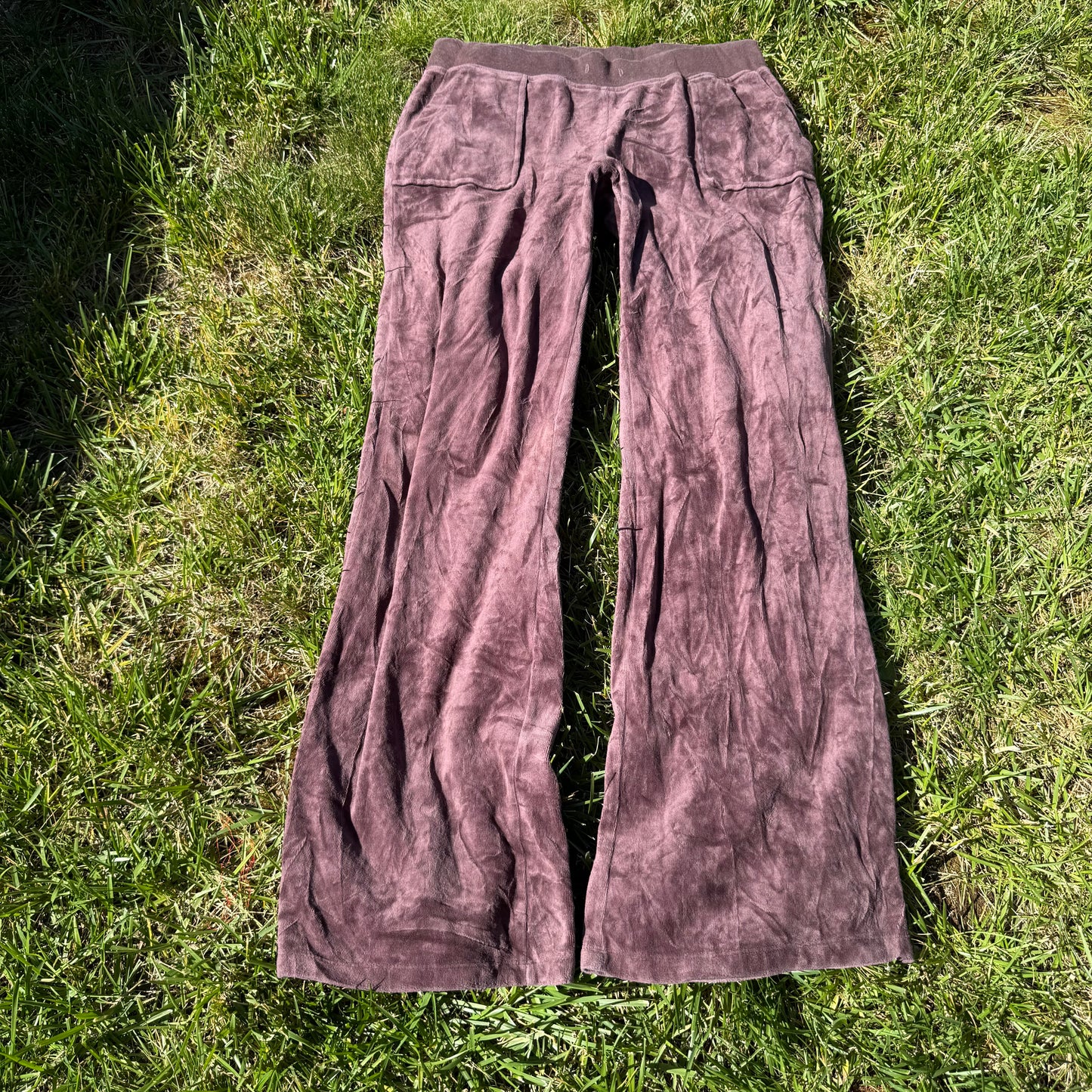 Vtg Juicy Couture Womens Dusty Rose Velour Flared Track Pant Back Pockets Size L