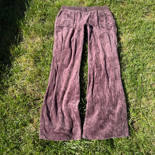 Vtg Juicy Couture Womens Dusty Rose Velour Flared Track Pant Back Pockets Size L