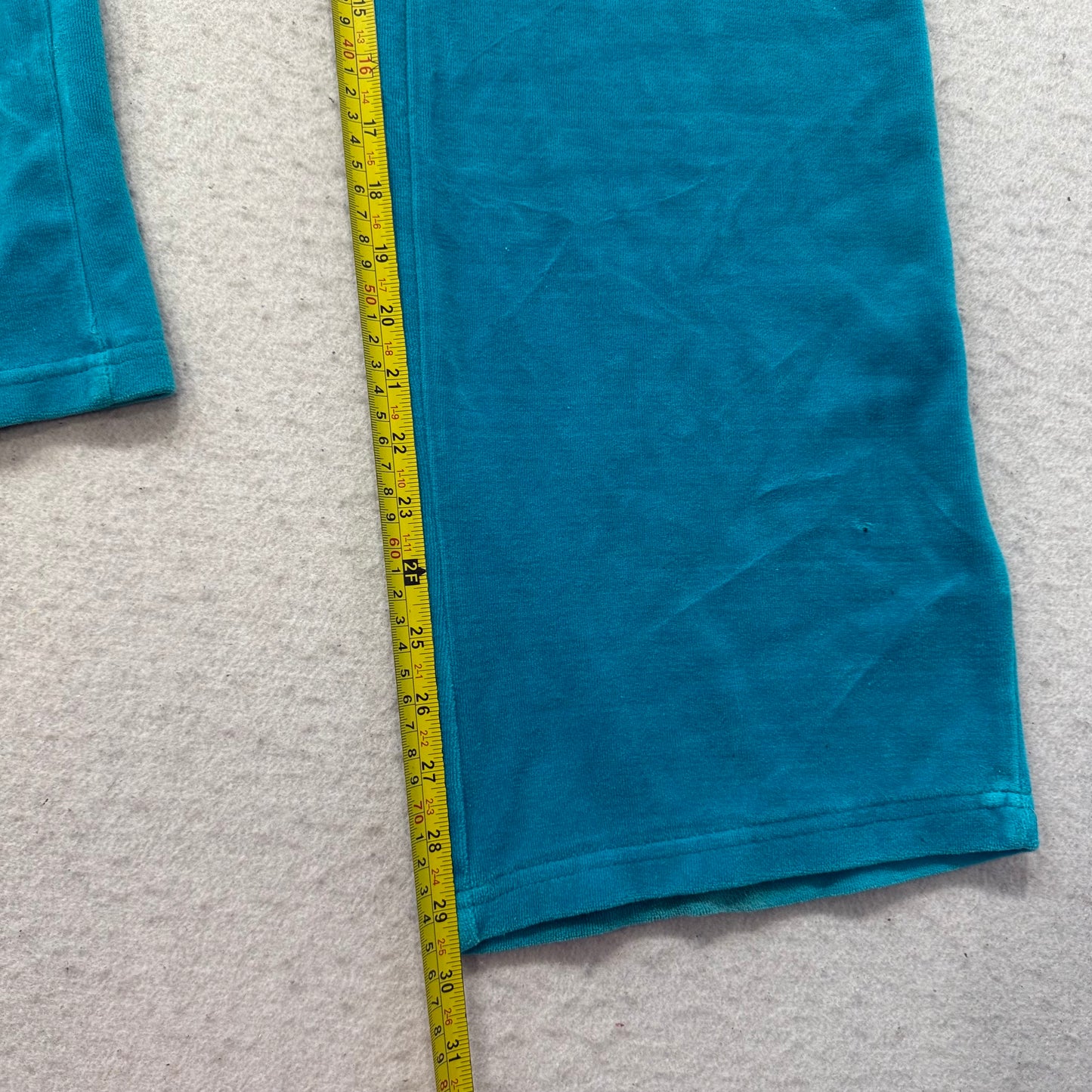 Juicy Couture Women Aqua Blue Velour Flared Track Pant Drawstring Pocket Size XL