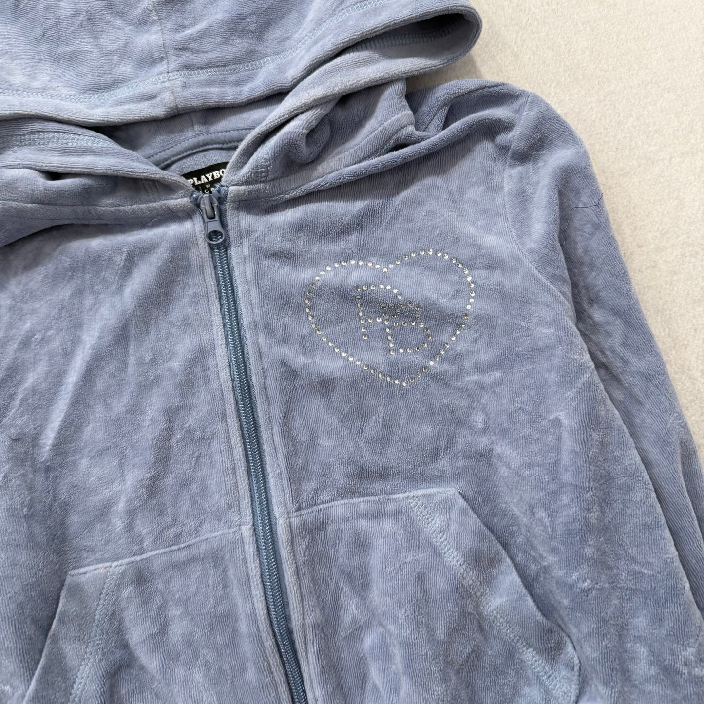 Playboy by Pacsun Women's Gray Velour Zip Up Cropped Fit Hoodie Logo Y2K Size S