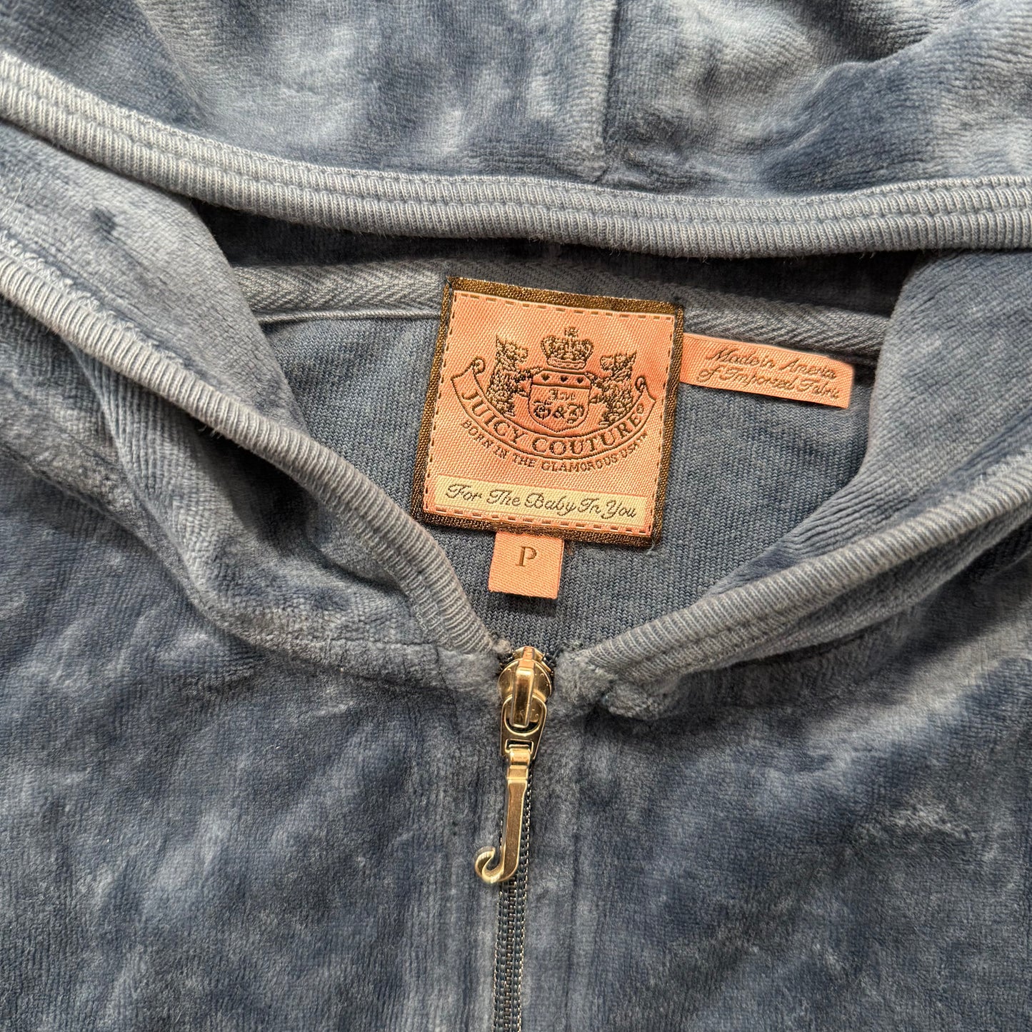 Juicy Couture Womens Navy Velour Zip-Up Maternity Hoodie Kangaroo Pockets Size P