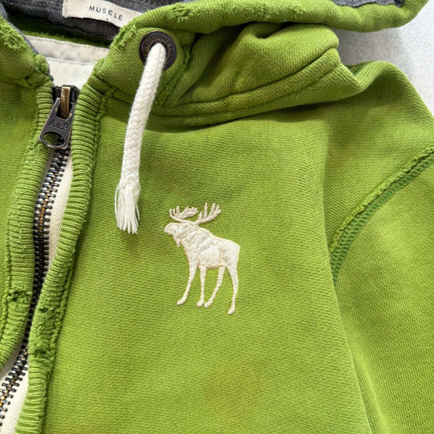 Abercrombie & Fitch Women's Apple Green Cotton Full Zip Hoodie Distressed Size M