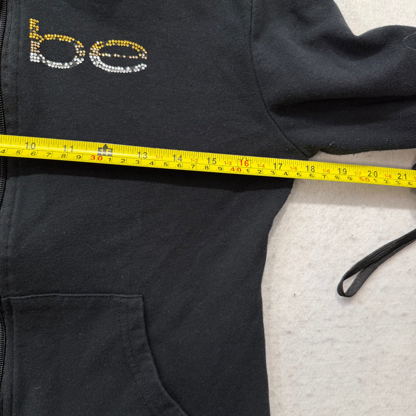 Bebe Women's Black Cotton Zip Up Track Jacket Rhinestone Logo Streetwear Size M