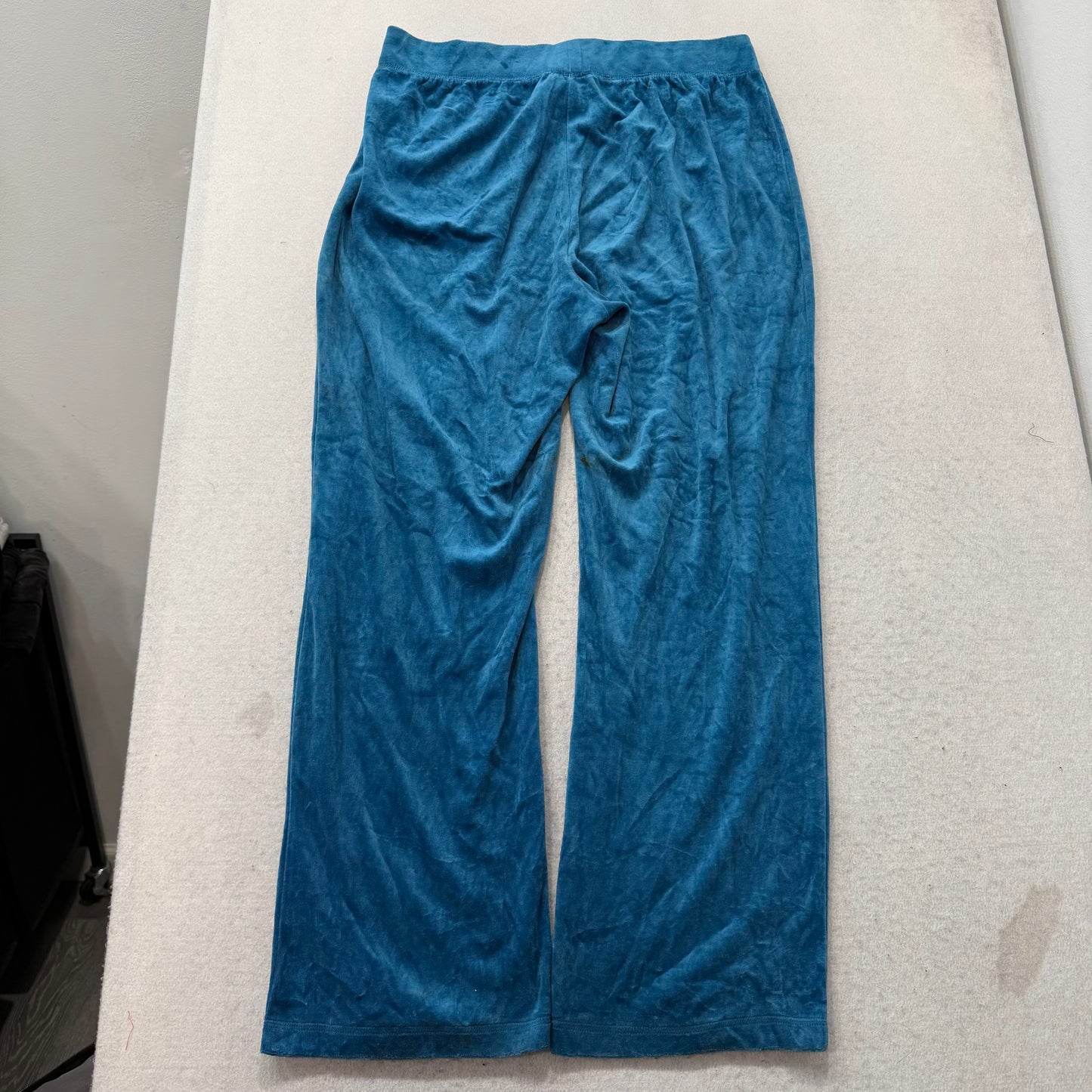 Juicy Couture Women's Teal Blue Velour Flared Leg Track Pant Loungewear Size XL