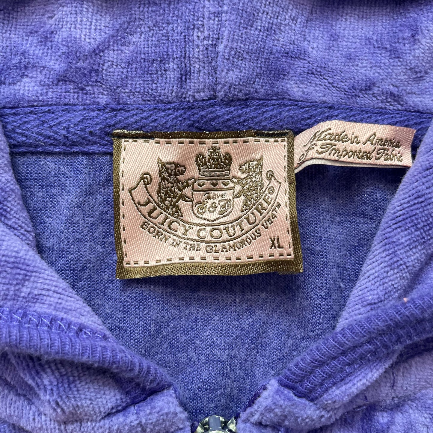 Juicy Couture Women's Indigo Velour Zip-Up Hoodie Pockets Loungewear Size XL
