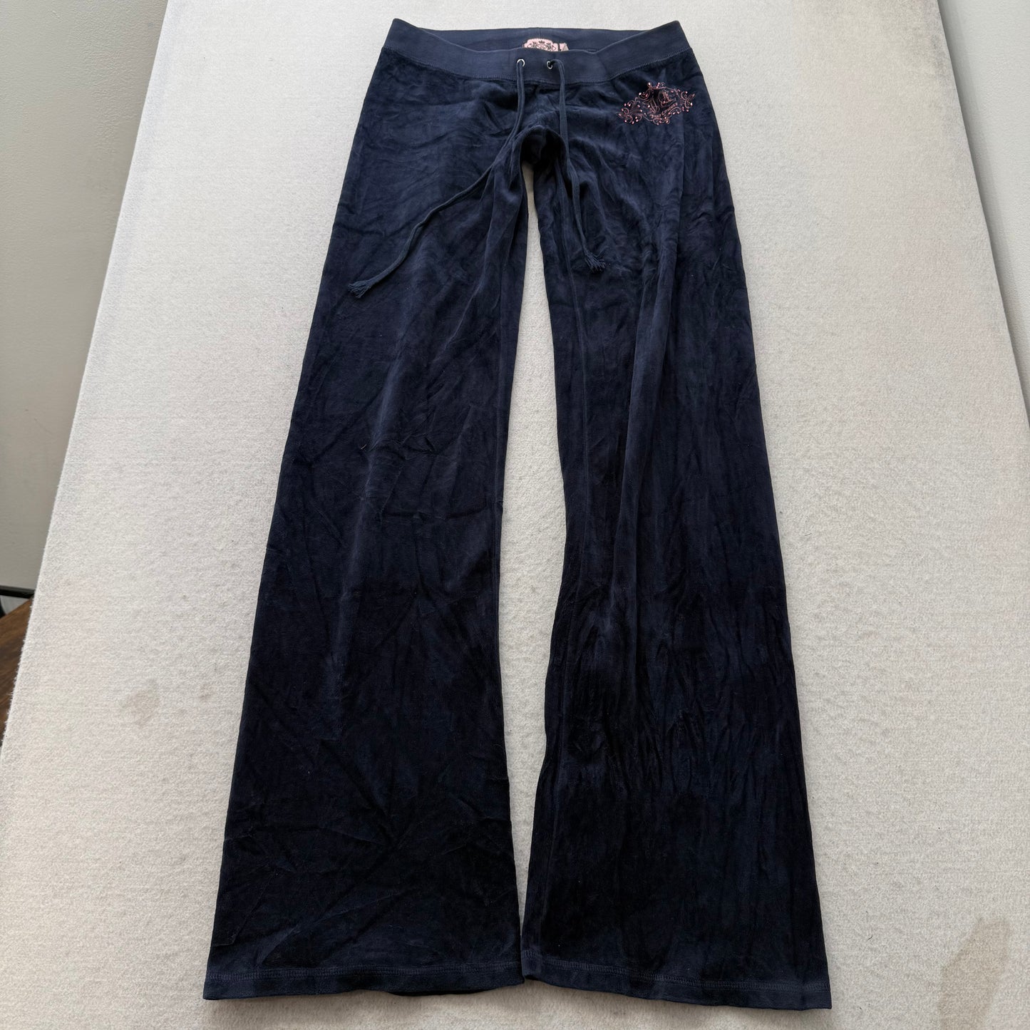 Vtg Juicy Couture Women's Navy Velour Tracksuit Set Hoodie & Flare Pant Size S/P