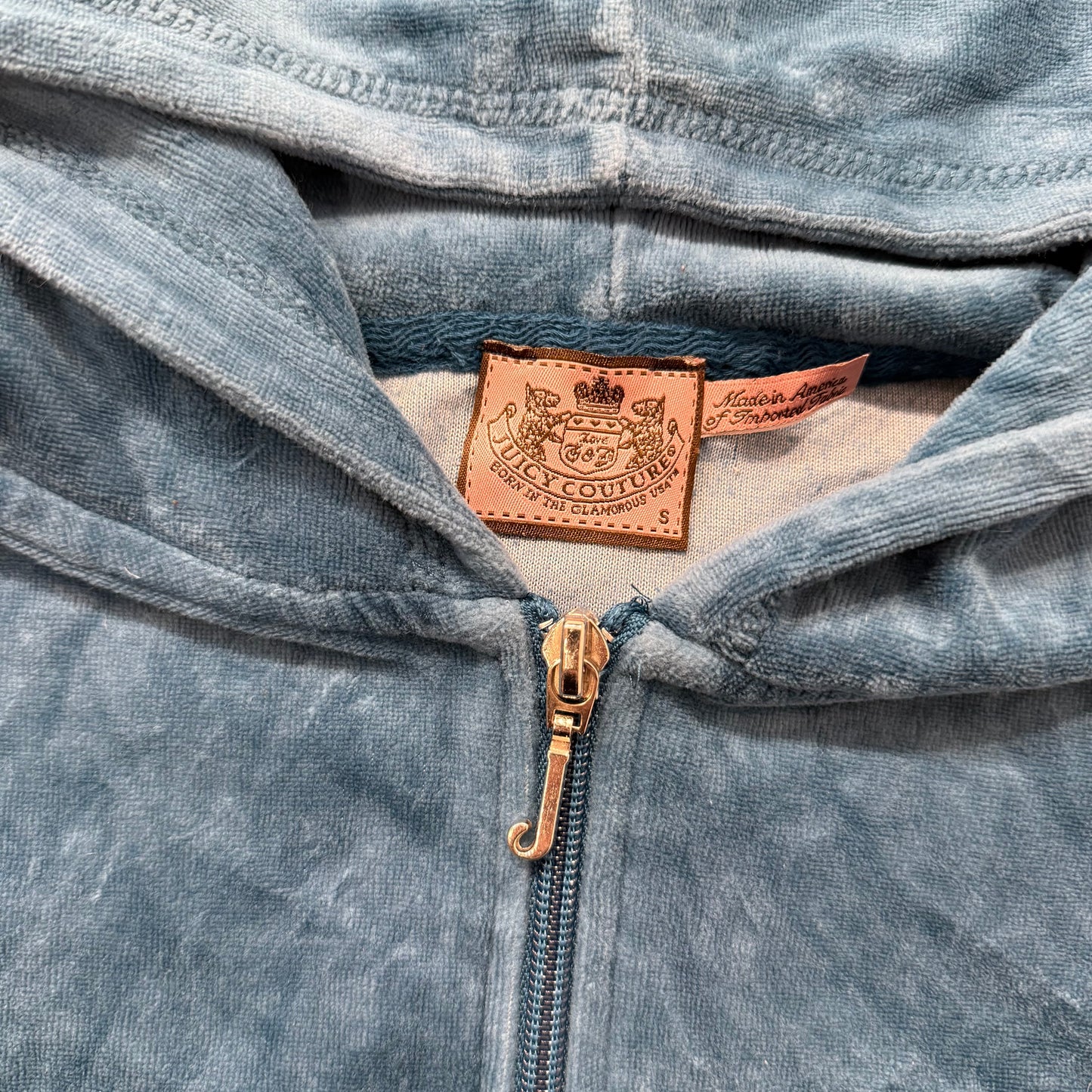 Vintage Juicy Couture Women's Steel Blue Velour Zip-Up Hoodie Pockets Y2k Size S