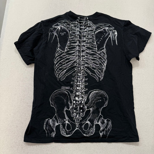 Fruit of the Loom Mens Black Cotton T-Shirt Anatomical Skeleton Print Tee Size L