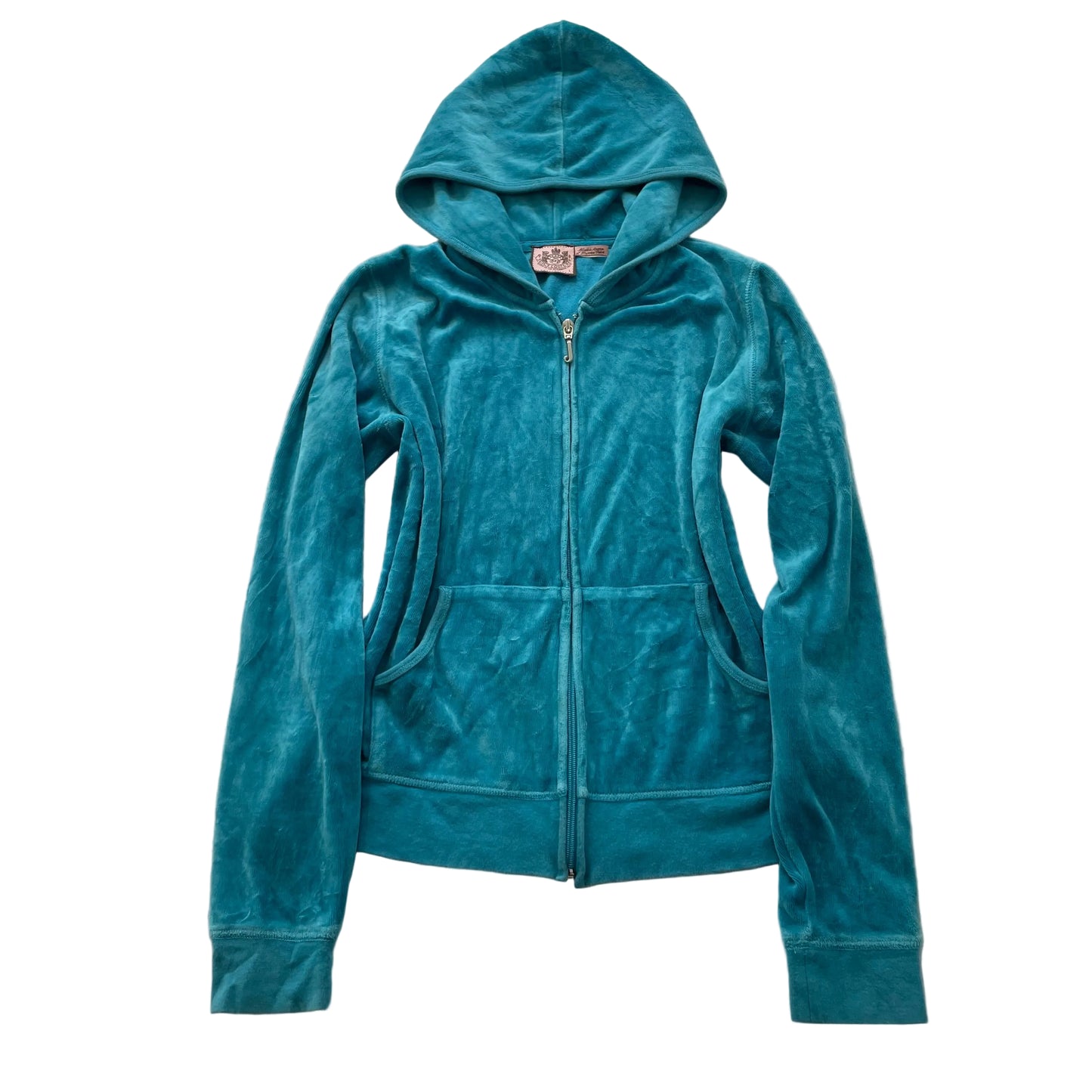 Juicy Couture Women's Turquoise Velour Zip-Up Hoodie Loungewear Pockets Size L
