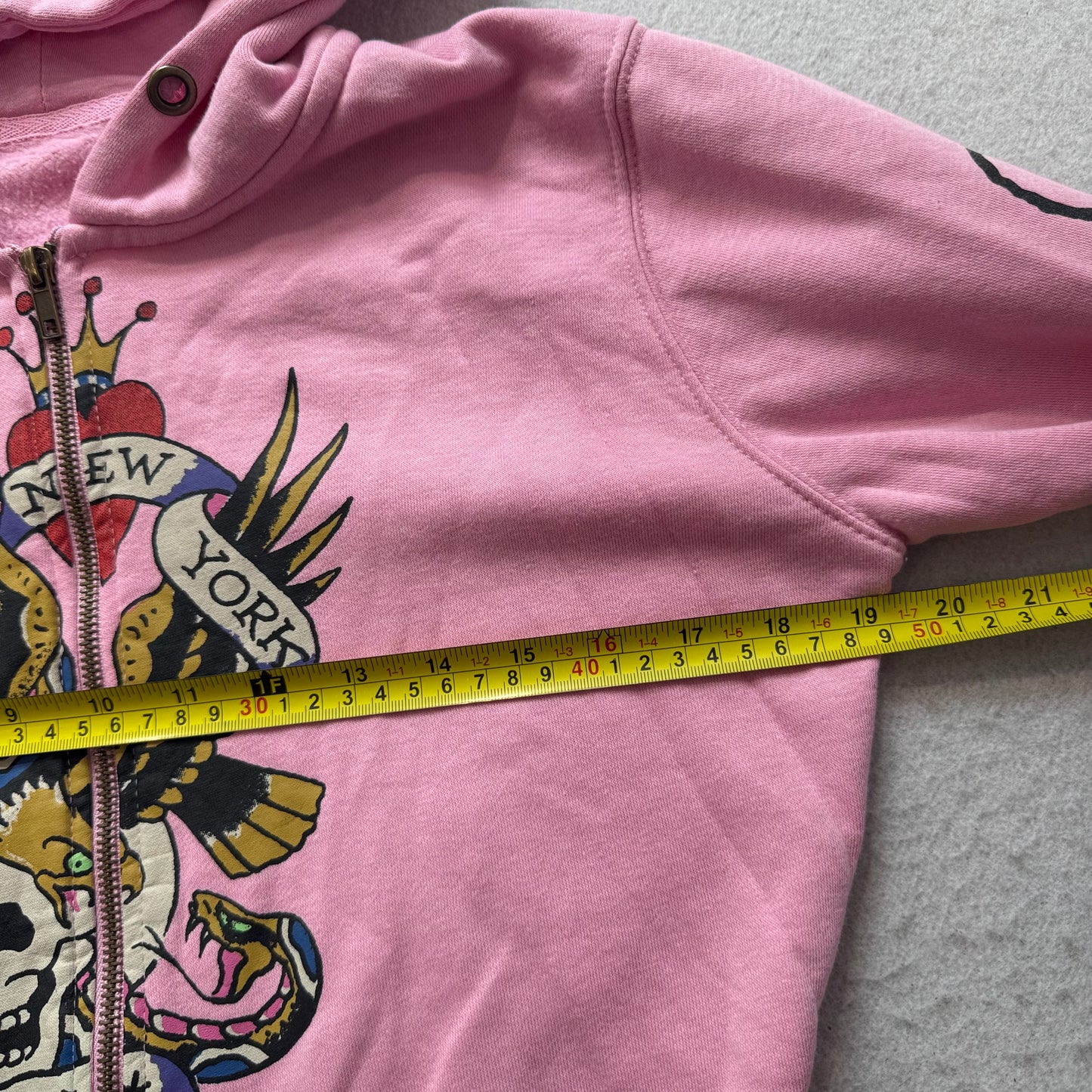 Ed Hardy Skull Eagle Women's Pink Zip-Up Cropped Hoodie Tattoo Graphic Size S