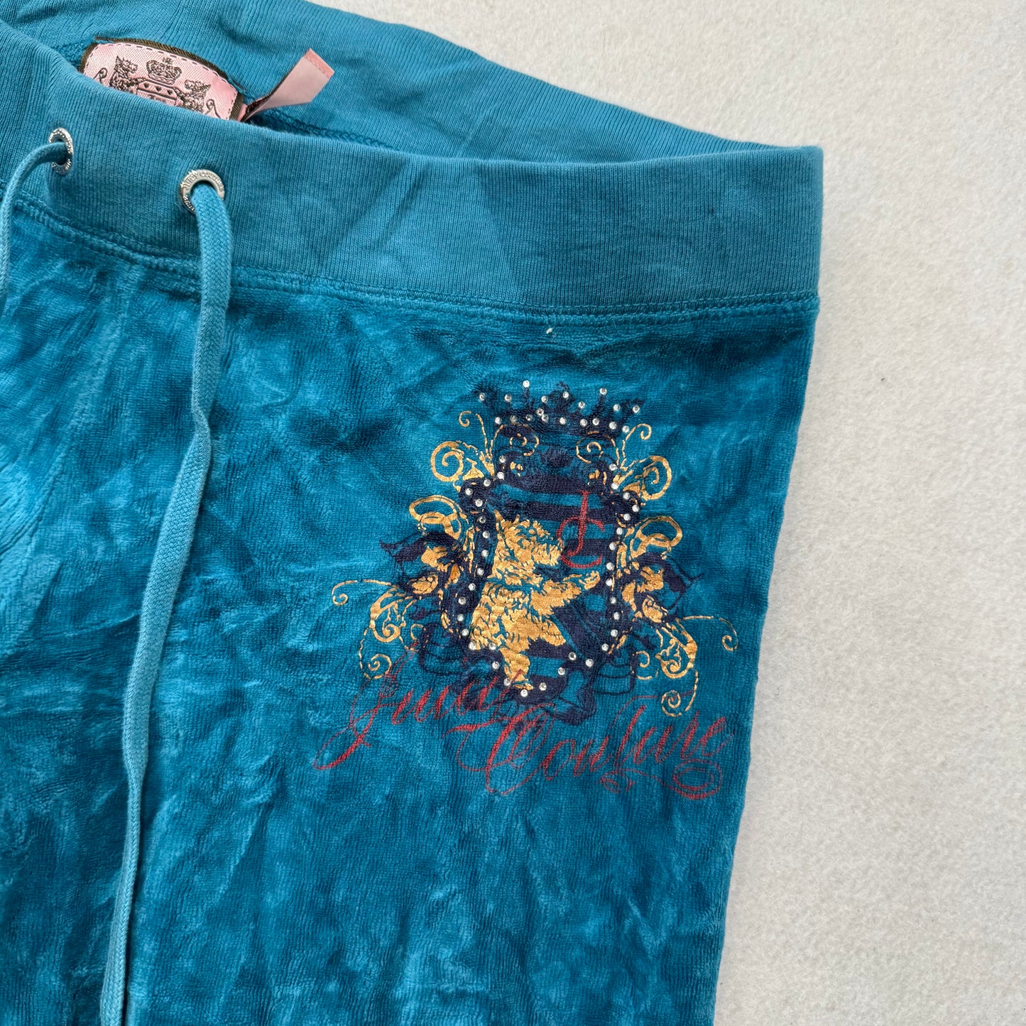 Juicy Couture Women's Blue Velour Flared Track Pant Gold Embroidered Logo Size P