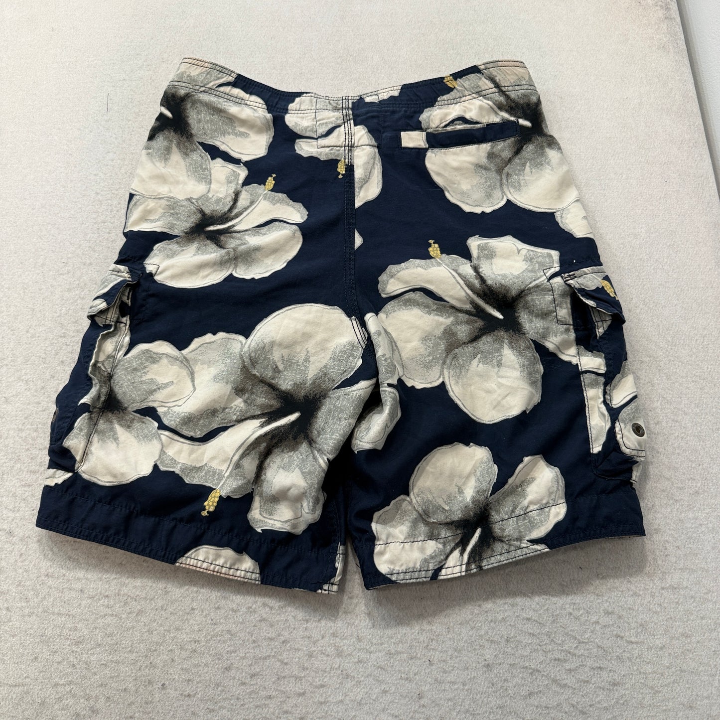 Hollister Men's Navy White Hibiscus Floral Print Board Shorts Pocket Logo Size M