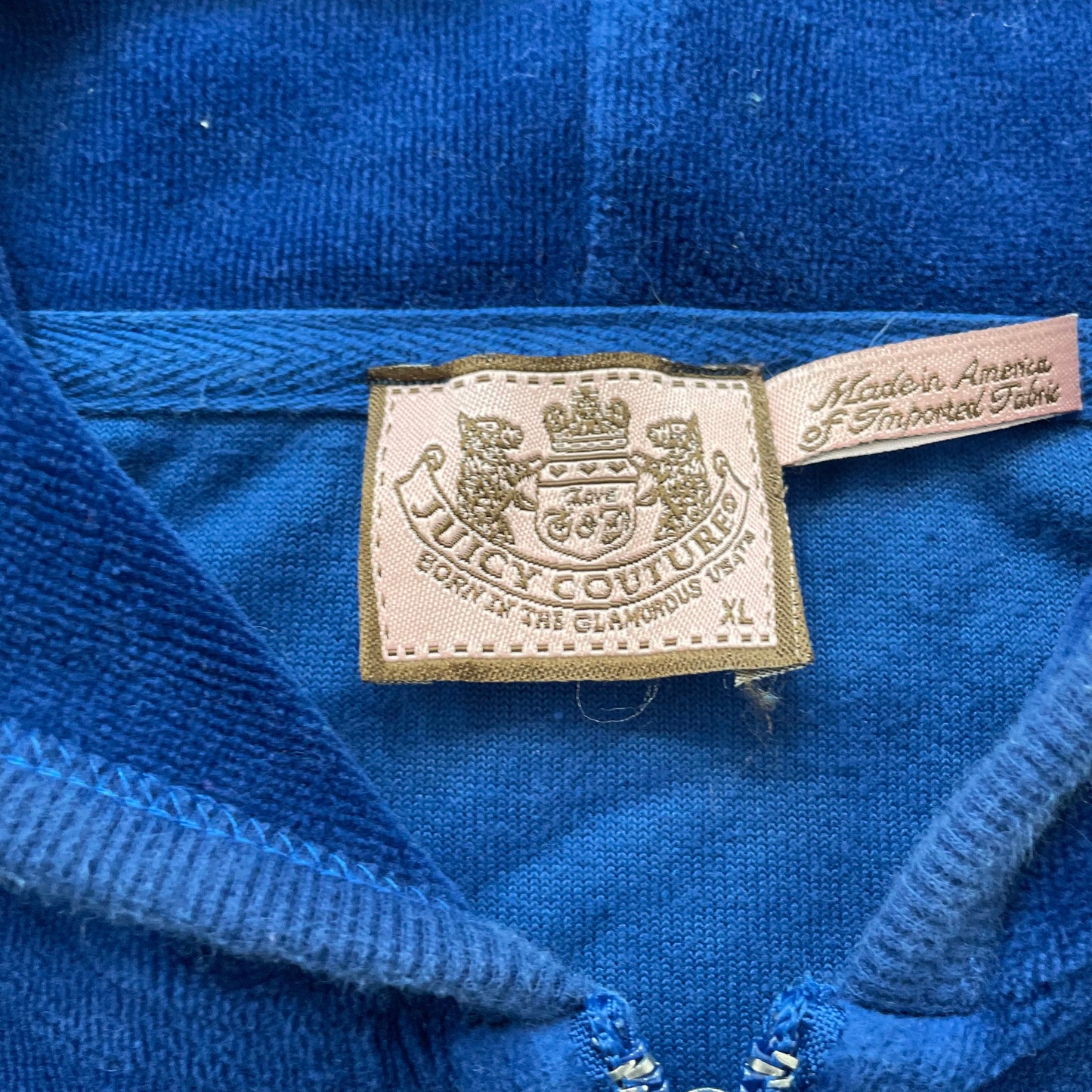 Juicy Couture Women's Navy Blue Velour Zip-Up Hoodie Loungewear Pockets Size XL