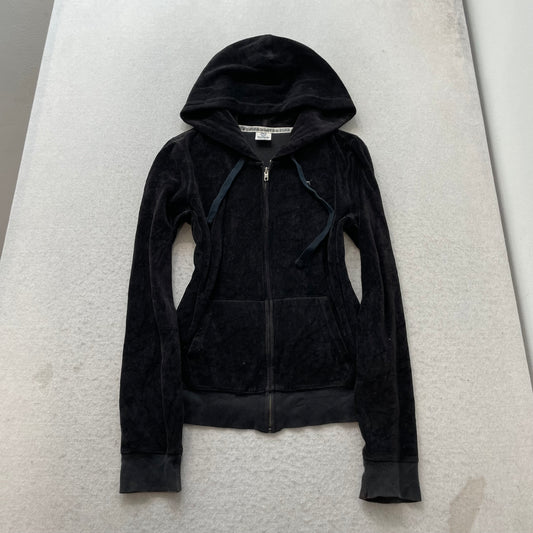 Victoria's Secret PINK Women's Black Zip-Up Hoodie Sequin Logo Drawstring Size L