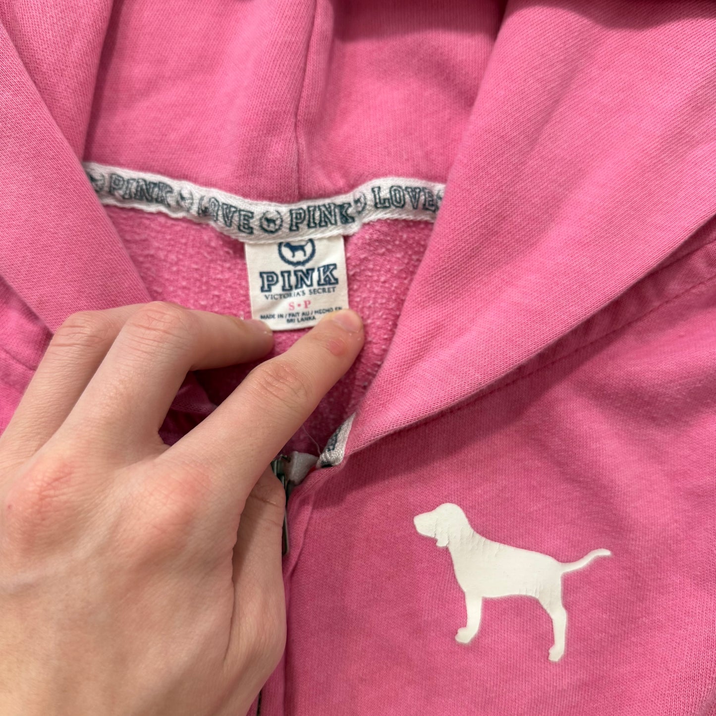 PINK Victoria's Secret Women's Pink Zip-Up Hoodie Long Sleeves Dog Logo Size S