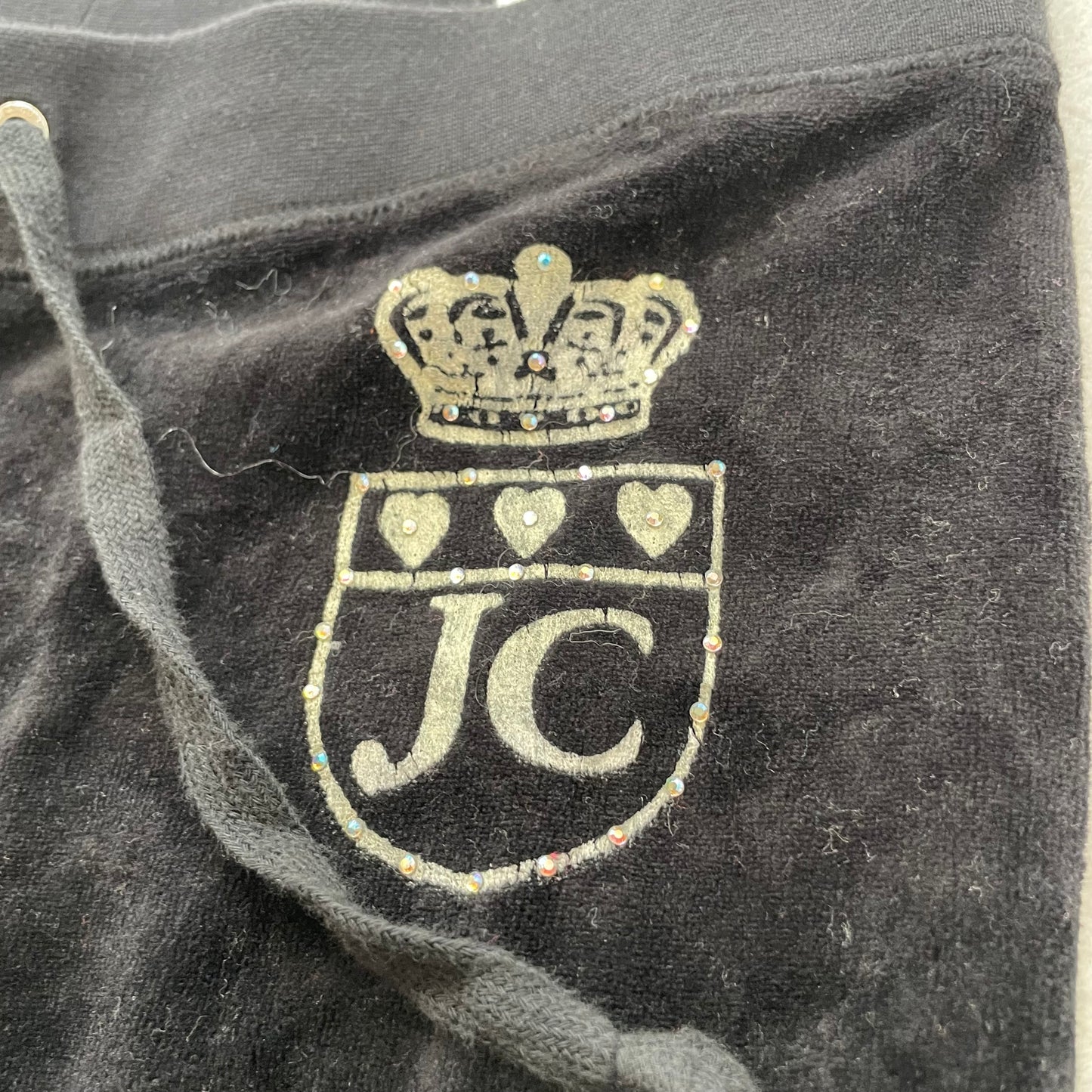 Juicy Couture Black Label Women Black Velour Flared Track Pant Drawstring Size M
