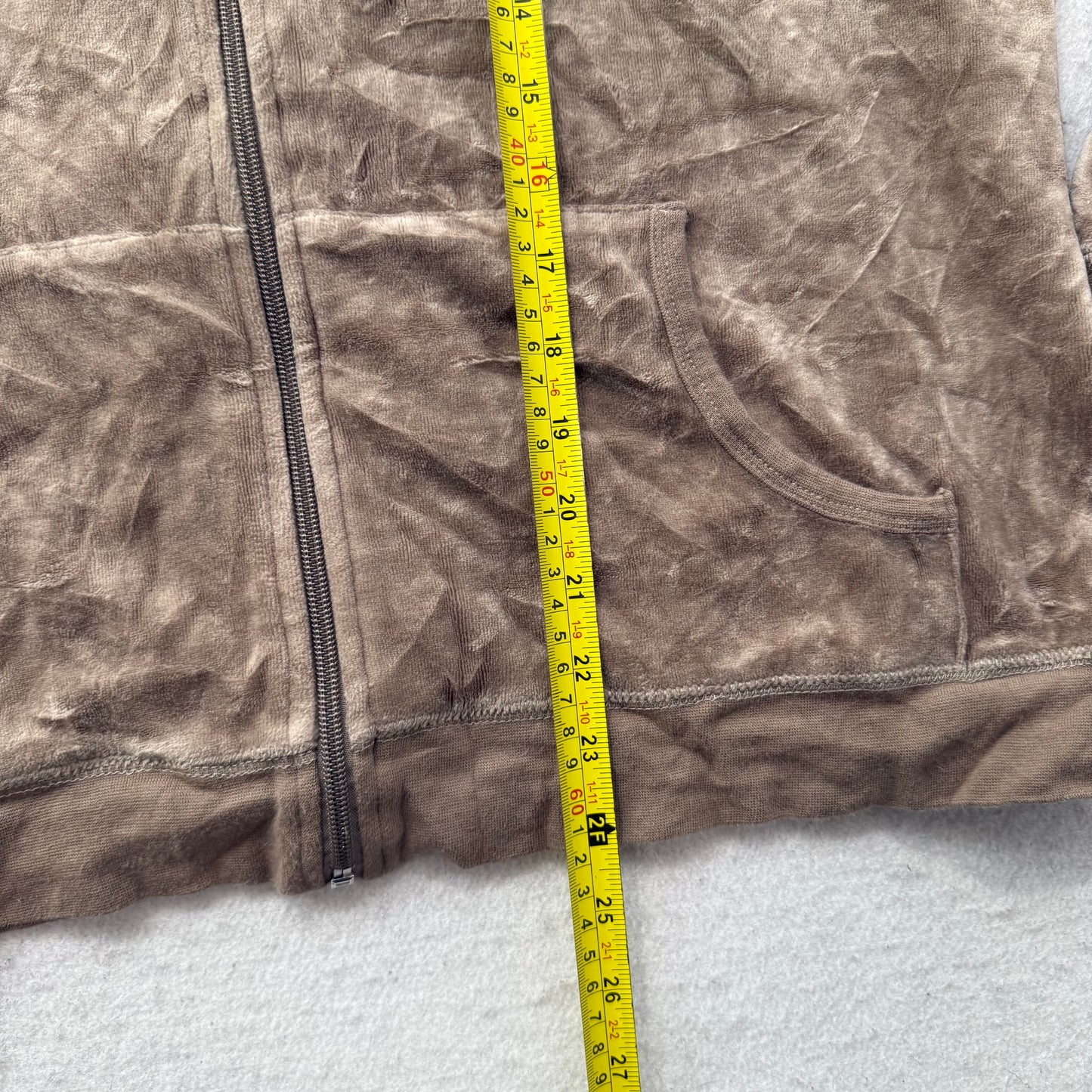 Vintage Juicy Couture Women's Light Brown Velour Zip-Up Hoodie Drawstring Size L