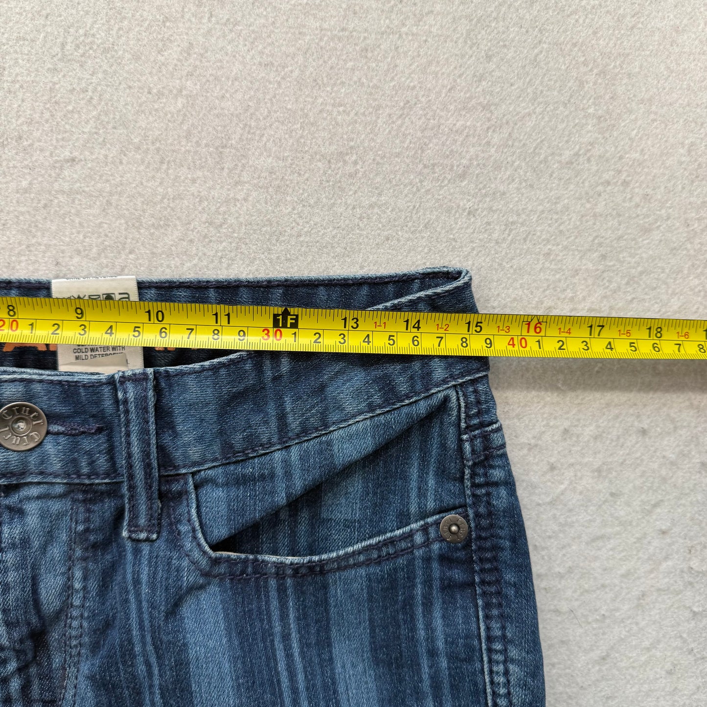 Cruel Hannah Women Blue Denim Bootcut Jeans Striped Bell Bottom Low Rise Size 28